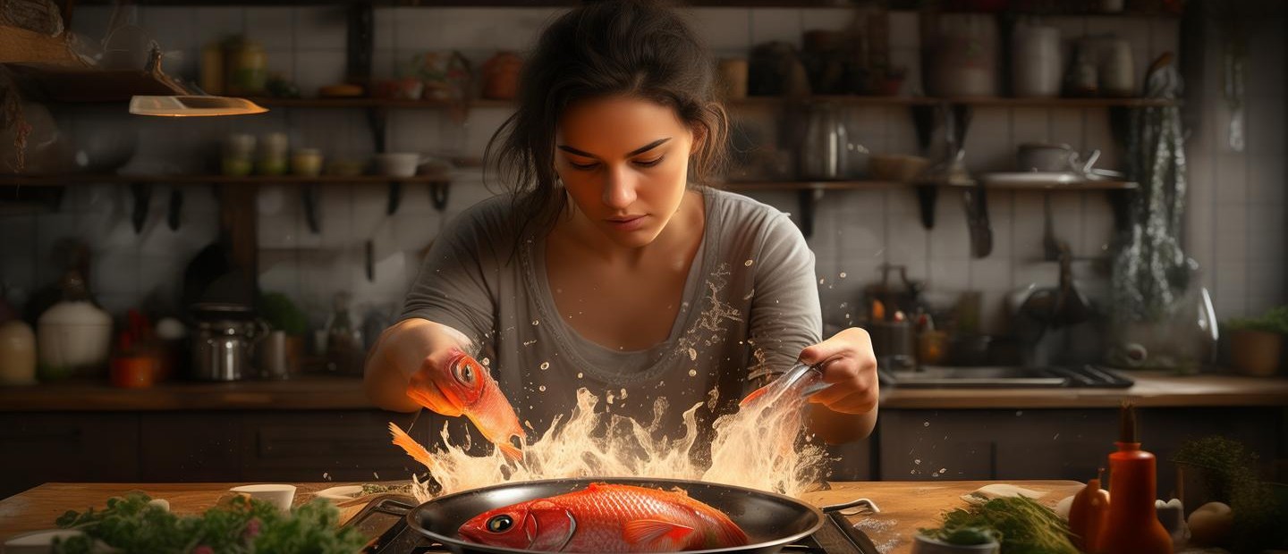 女生燒魚時(shí)魚兩次從鍋中蹦出